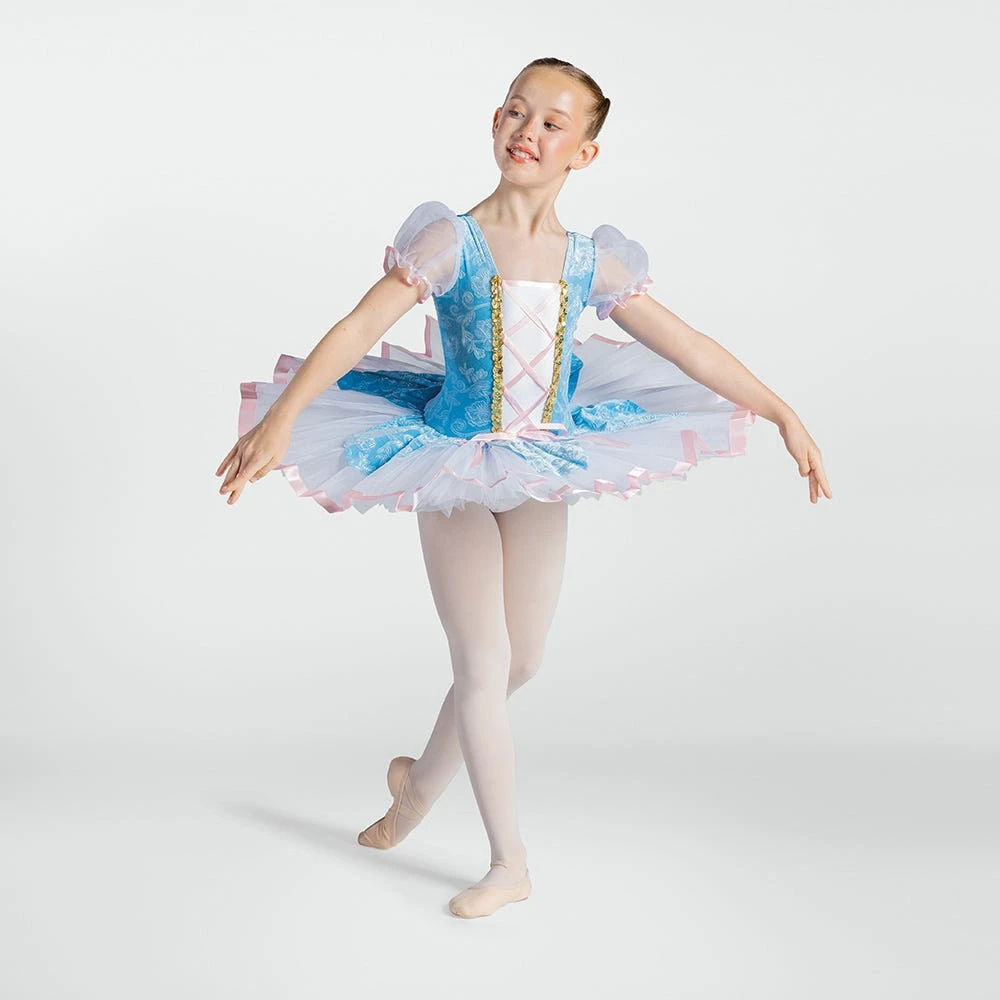 1st Position Floral Bodice Tutu With Ribbon Corset Blue 4 1st Position Floral Bodice Tutu With Ribbon Corset Blue - Image 4