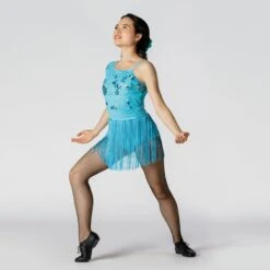 1st Position Sequinned Bodice Leotard With Fringe Skirt -Revolution Sale Store fpc23049 skyblue 2
