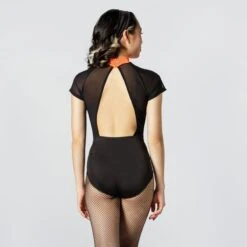 1st Position Sequinned Leotard With Cutaway Back And Separate Sequinned Fringe Skirt -Revolution Sale Store fpc23054 neonamberblack 4