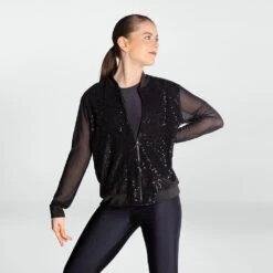 1st Position Sequin Bomber Jacket With Mesh Sleeves -Revolution Sale Store fpc24059 blk april 2025 05