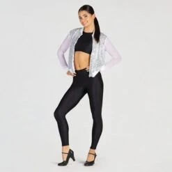 1st Position Sequin Bomber Jacket With Mesh Sleeves -Revolution Sale Store fpc24059 2024 003 silver