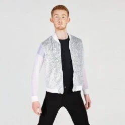1st Position Sequin Bomber Jacket With Mesh Sleeves -Revolution Sale Store fpc24059 2024 008 silver