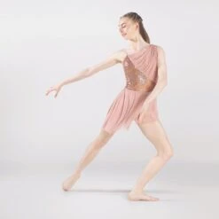 1st Position Diagonal Sequin Panelled Dress With Mesh Overlay -Revolution Sale Store fpc25044a soft pink 002