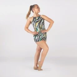 1st Position Printed Overdress On Biketard With Contrast Straps -Revolution Sale Store fpc25052a black khaki 004