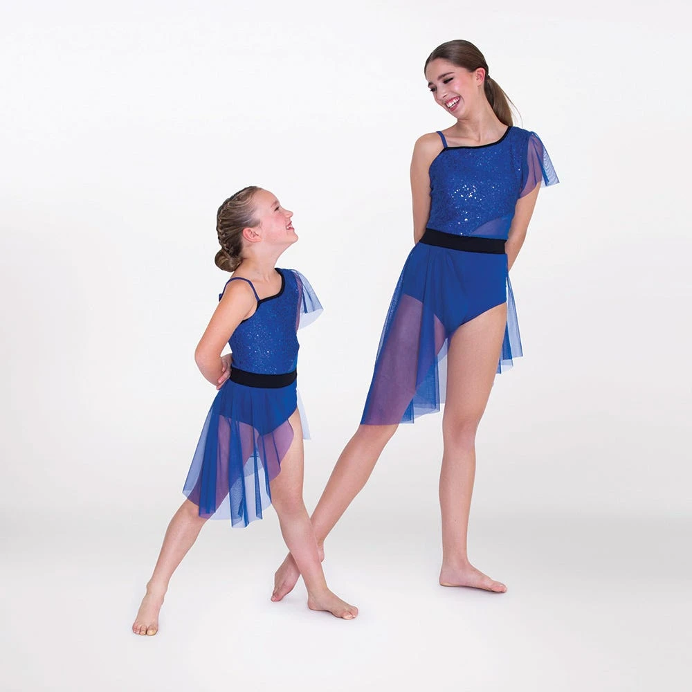 1st Position Stretch Mesh Asymmetric Skirted Leotard 2 1st Position Stretch Mesh Asymmetric Skirted Leotard - Image 2