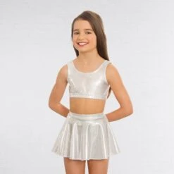 1st Position Metallic Crop Top Silver